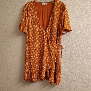Honey Belle Terracotta Short Sleeve Vneck Wrap Dress  B48 X